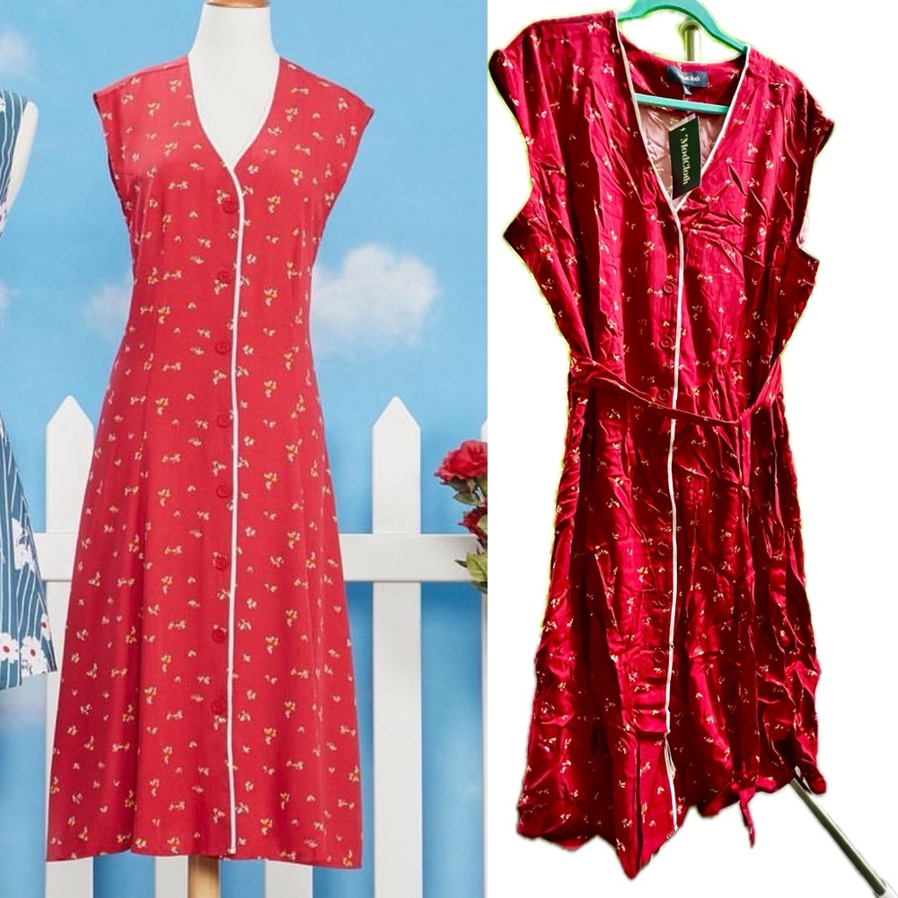 24 ModCloth Retro Red Shirtdress Ditsy Floral NWT